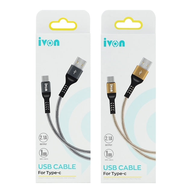 iVON USB Cable for Type-C 2.1A Fast Charge 1m (3 Ft) Model: CA89 - Silver