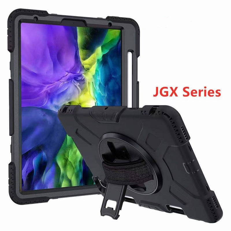 Heavy Duty Shockproof Case for iPad 10.9 (iPad Air 4) with Pencil Holder + Hand Strap + Stand - Black