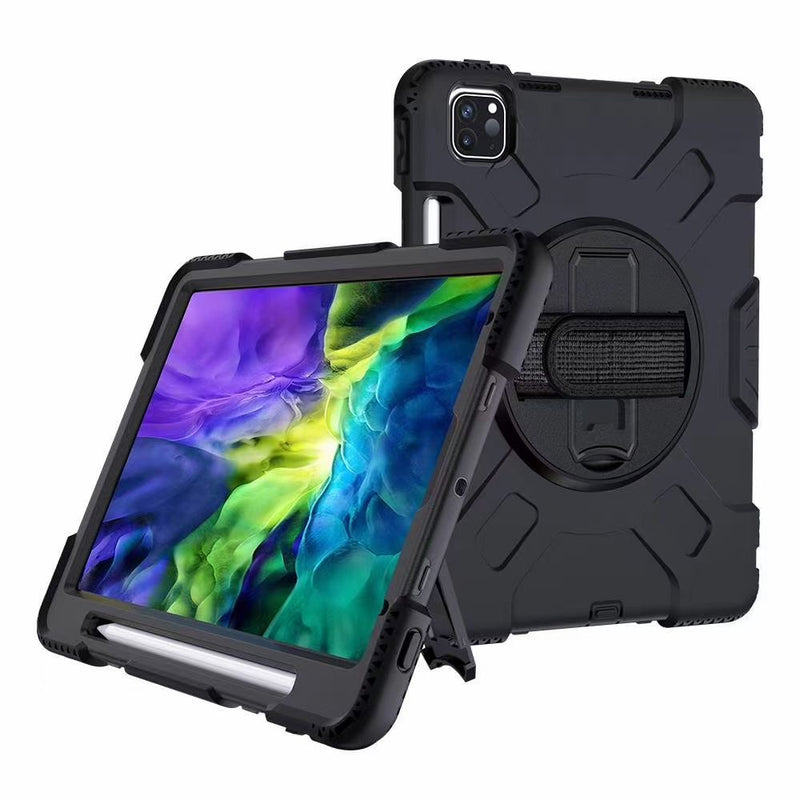 Heavy Duty Shockproof Case for iPad 10.9 (iPad Air 4) with Pencil Holder + Hand Strap + Stand - Black