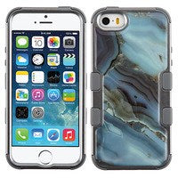 MyBat TUFF Krystal Gel Hybrid Protector Cover [Military-Grade Certified] for Apple iPhone 5s/5 / SE - Blue Agate Marble (Copper Grey) / Iron Gray