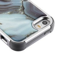 MyBat TUFF Krystal Gel Hybrid Protector Cover [Military-Grade Certified] for Apple iPhone 5s/5 / SE - Blue Agate Marble (Copper Grey) / Iron Gray