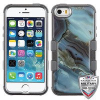 MyBat TUFF Krystal Gel Hybrid Protector Cover [Military-Grade Certified] for Apple iPhone 5s/5 / SE - Blue Agate Marble (Copper Grey) / Iron Gray