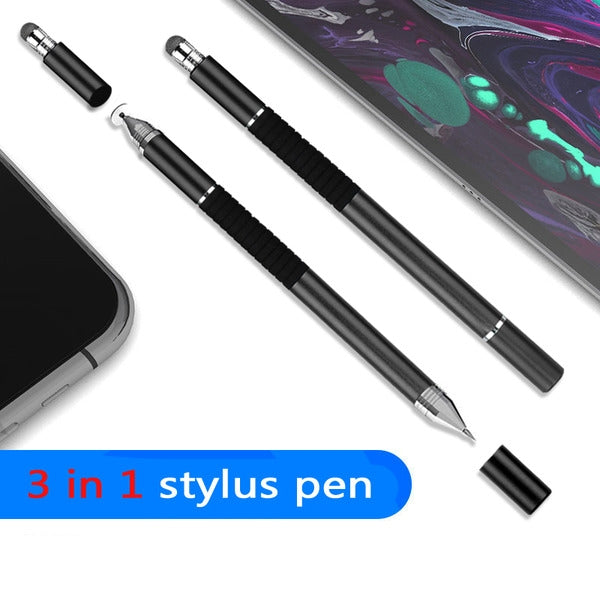 MyBat 3 in 1 Stylus Pen (with Disc Tip & Fiber Tip & Ballpoint Pen) - Black