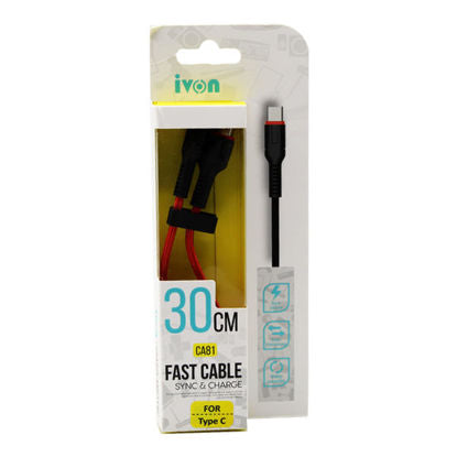 iVON Fast Cable Sync and Charge 30CM (12 Inch) Type C to USB Model: CA81