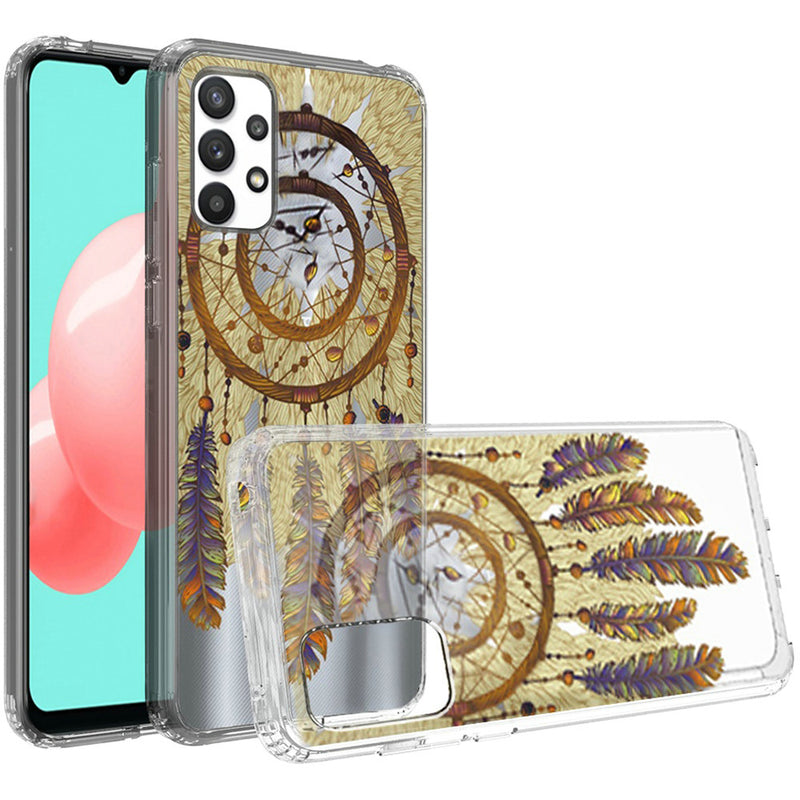 For Samsung A32 5G Design Transparent Bumper Hybrid Case Cover - Antique Feather