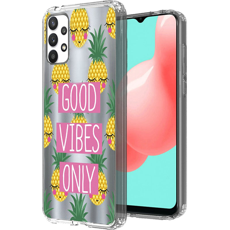 For Samsung A32 5G Design Transparent Bumper Hybrid Case Cover - Good Vibes Only