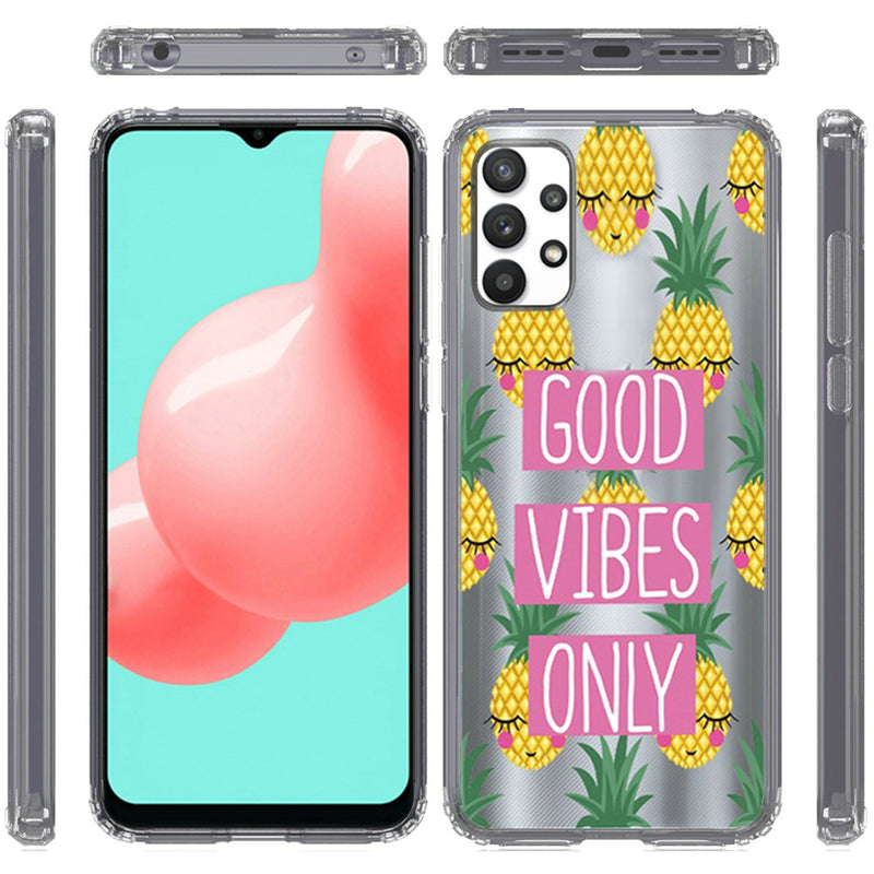 For Samsung A32 5G Design Transparent Bumper Hybrid Case Cover - Good Vibes Only