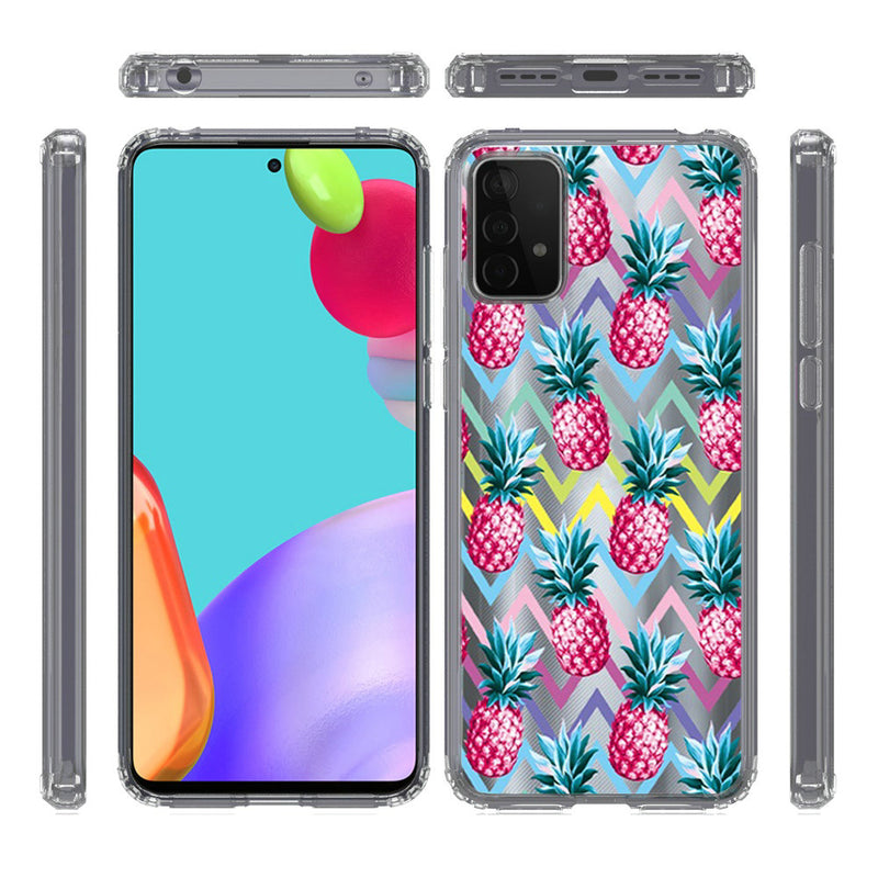 For Samsung Galaxy A52 5G Design Transparent Bumper Hybrid Case Cover - Pineapple ZigZag