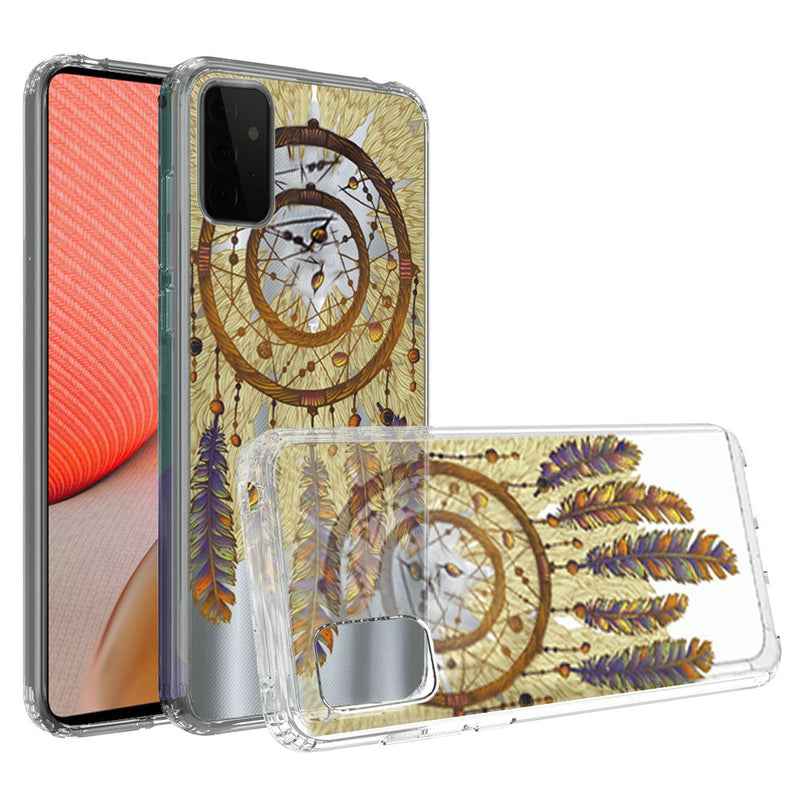 For Samsung Galaxy A72 5G Design Transparent Bumper Hybrid Case Cover - Antique Feather