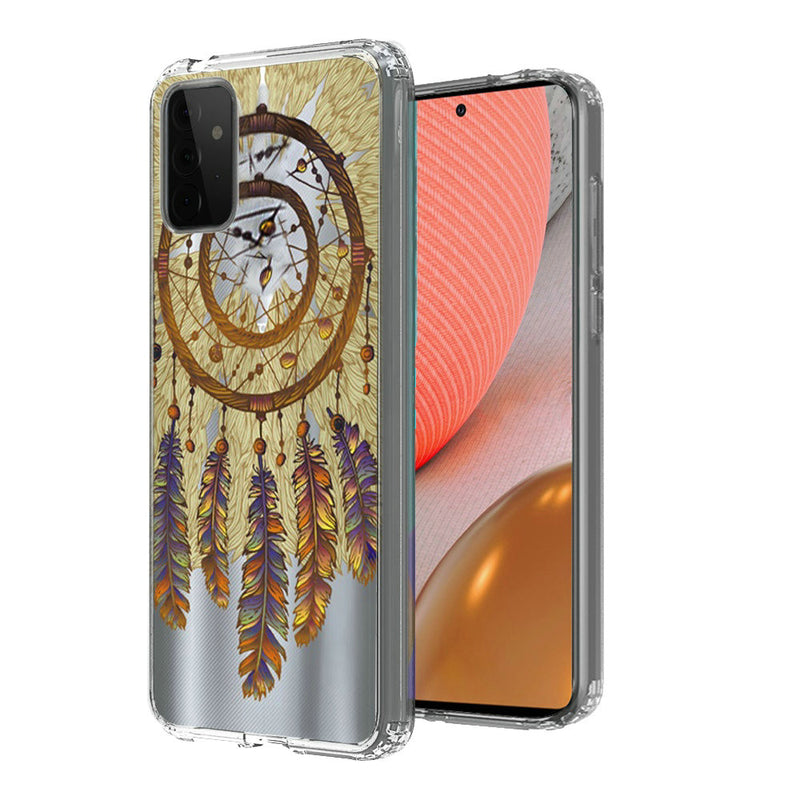 For Samsung Galaxy A72 5G Design Transparent Bumper Hybrid Case Cover - Antique Feather