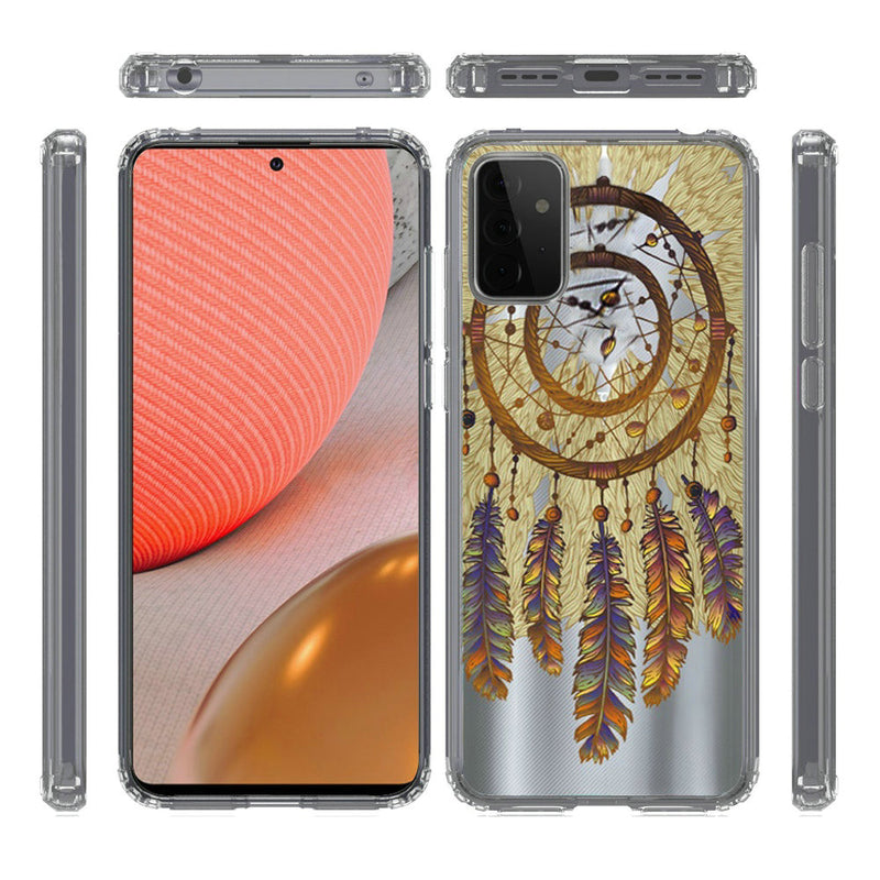 For Samsung Galaxy A72 5G Design Transparent Bumper Hybrid Case Cover - Antique Feather