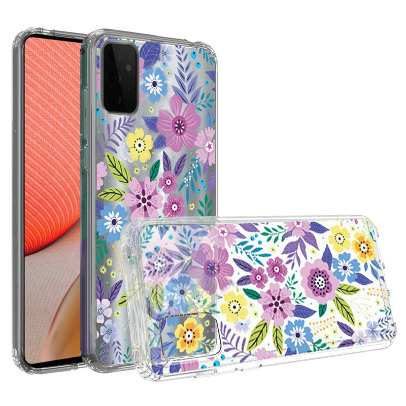 For Samsung Galaxy A72 5G Design Transparent Bumper Hybrid Case Cover - Colorful Flower Arrangement