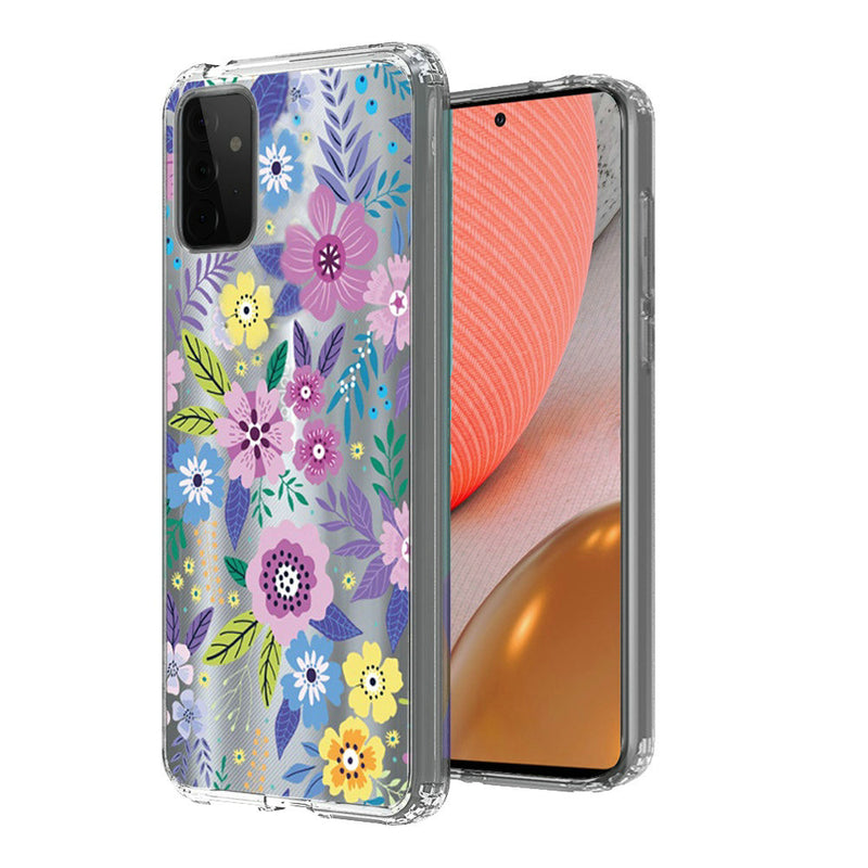 For Samsung Galaxy A72 5G Design Transparent Bumper Hybrid Case Cover - Colorful Flower Arrangement