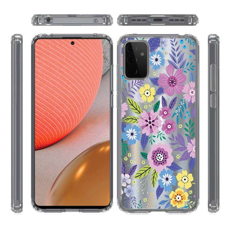 For Samsung Galaxy A72 5G Design Transparent Bumper Hybrid Case Cover - Colorful Flower Arrangement