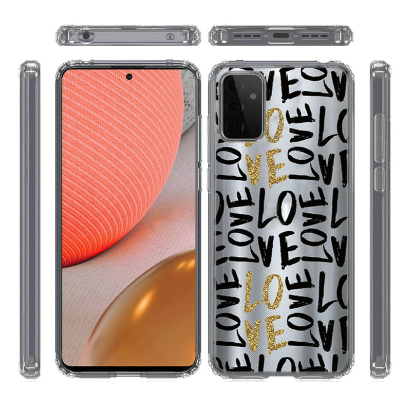 For Samsung Galaxy A72 5G Design Transparent Bumper Hybrid Case Cover - Love In Gold