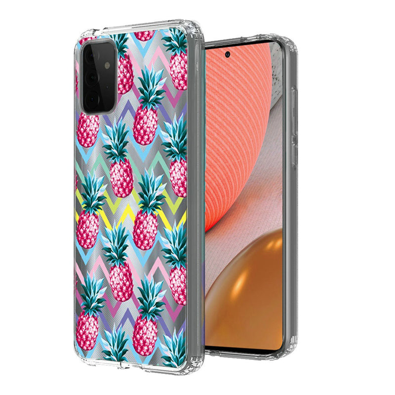 For Samsung Galaxy A72 5G Design Transparent Bumper Hybrid Case Cover - Pineapple ZigZag