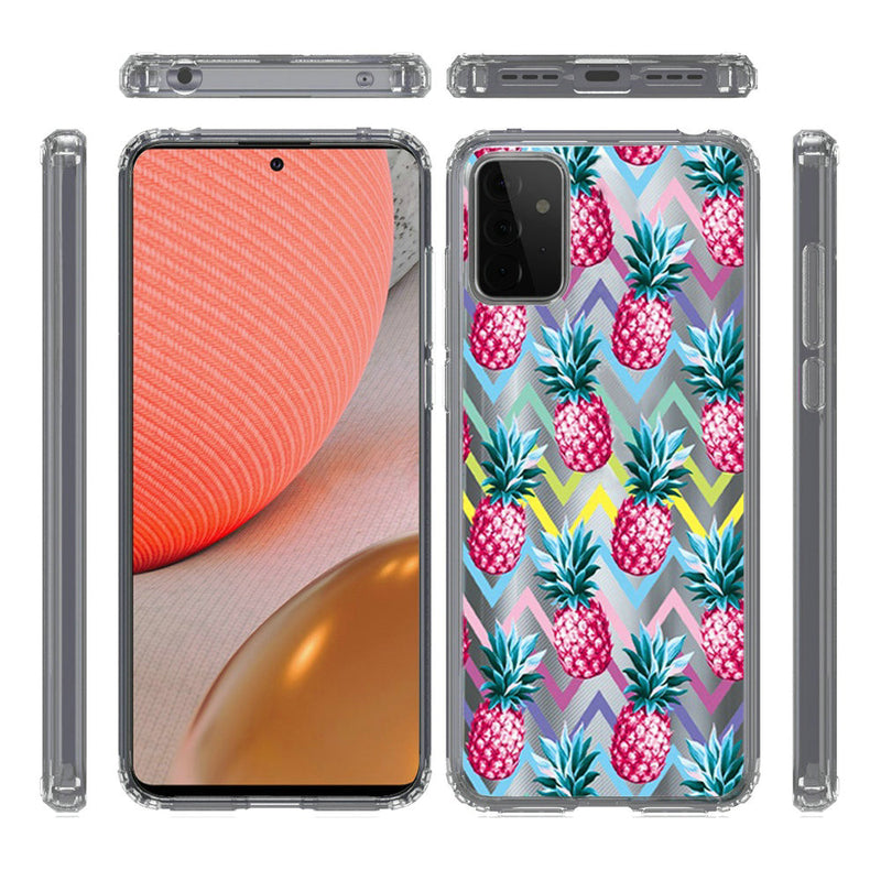 For Samsung Galaxy A72 5G Design Transparent Bumper Hybrid Case Cover - Pineapple ZigZag