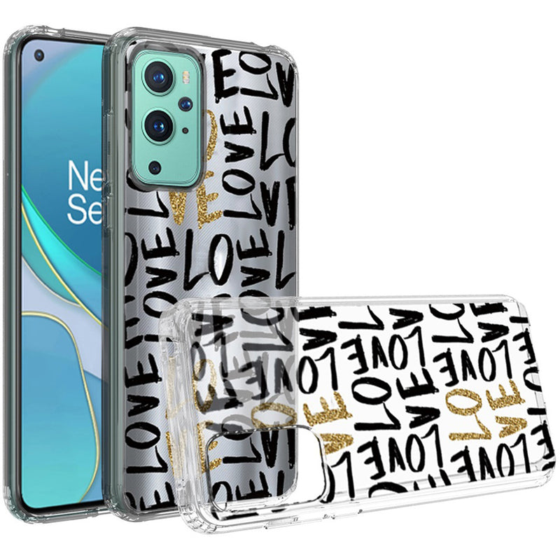 For OnePlus 9 Pro Design Transparent Bumper Hybrid Case Cover - Love In Gold