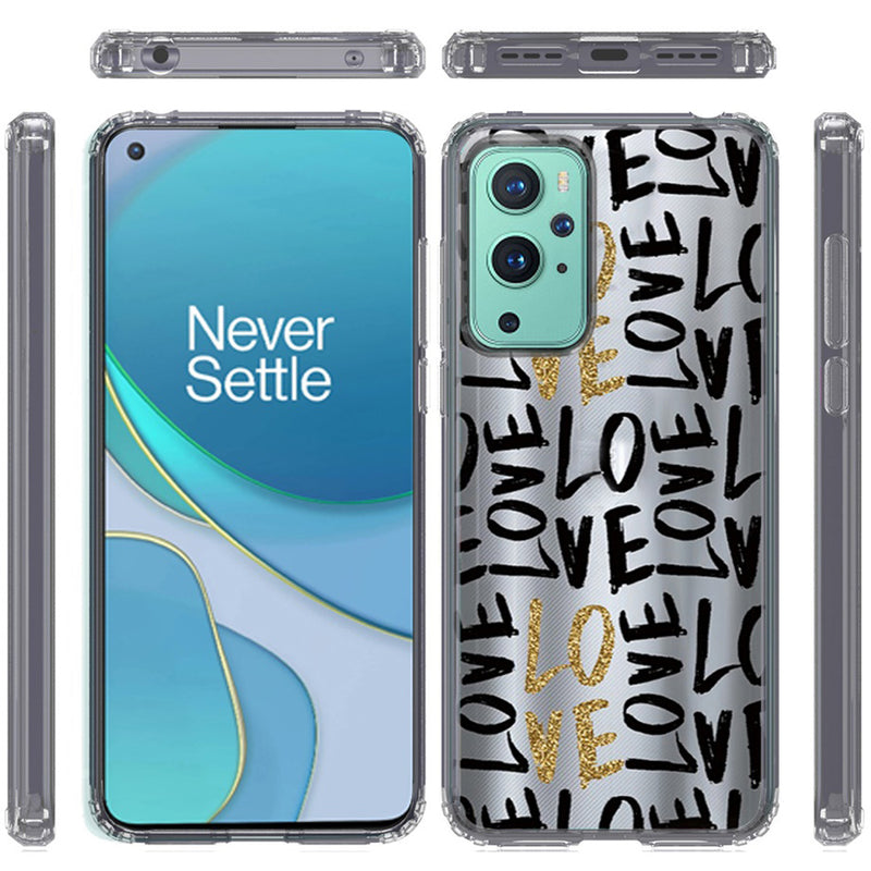 For OnePlus 9 Pro Design Transparent Bumper Hybrid Case Cover - Love In Gold