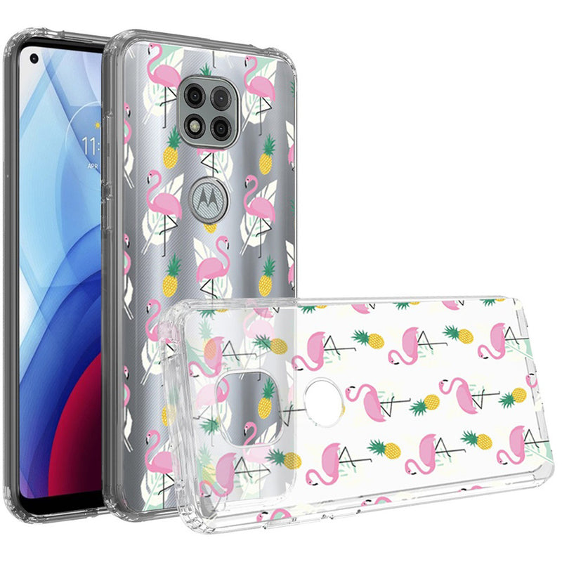 For Motorola Moto G Power 2021 Design Transparent Bumper Hybrid Case Cover - Flamingo Pineapple Leaf