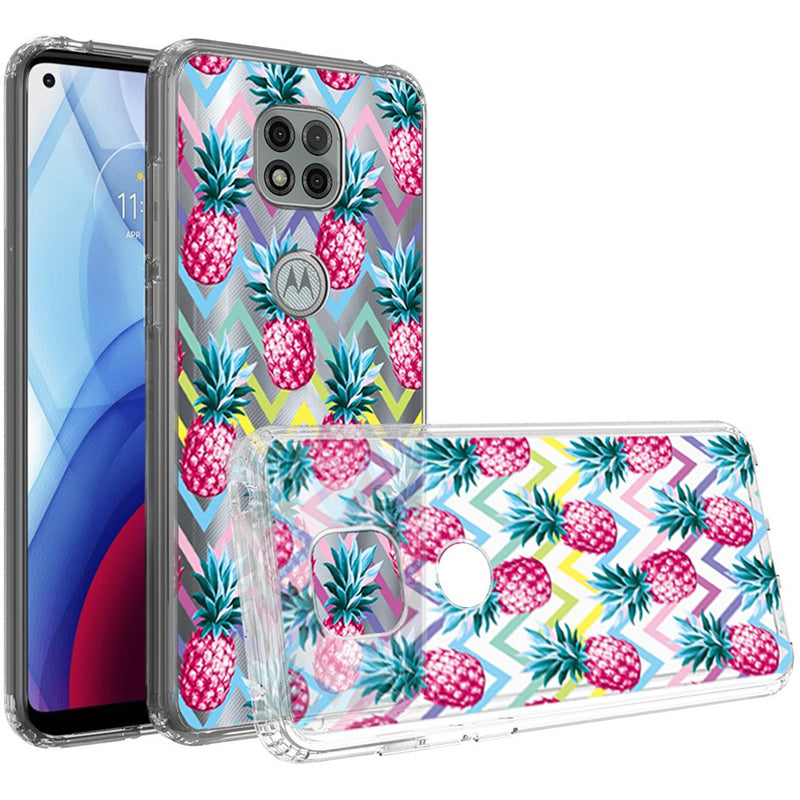 For Motorola Moto G Power 2021 Design Transparent Bumper Hybrid Case Cover - Pineapple ZigZag