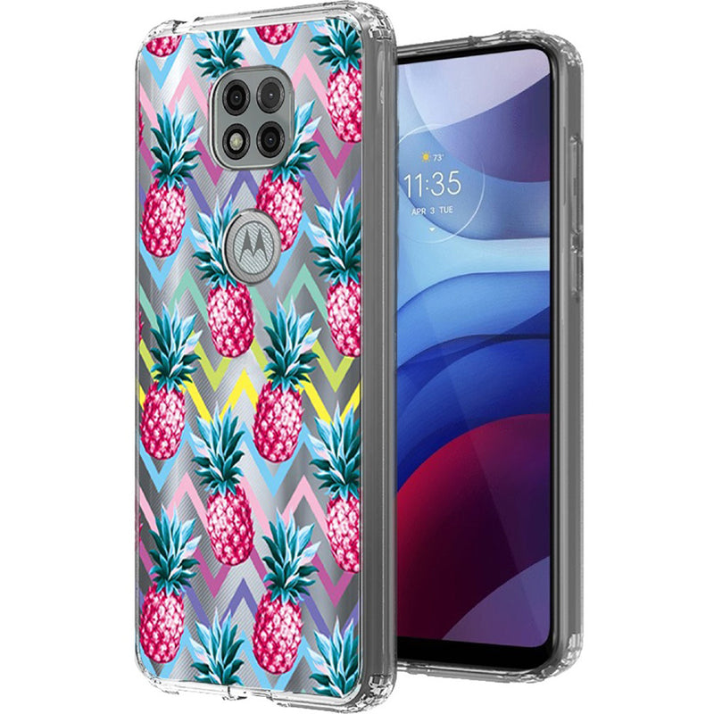 For Motorola Moto G Power 2021 Design Transparent Bumper Hybrid Case Cover - Pineapple ZigZag