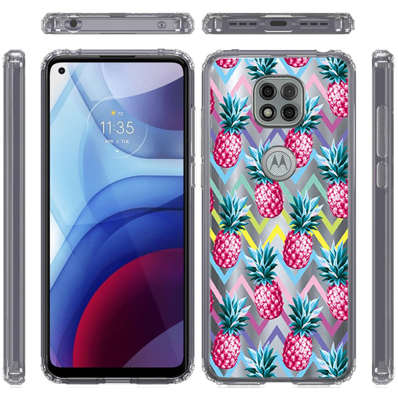 For Motorola Moto G Power 2021 Design Transparent Bumper Hybrid Case Cover - Pineapple ZigZag