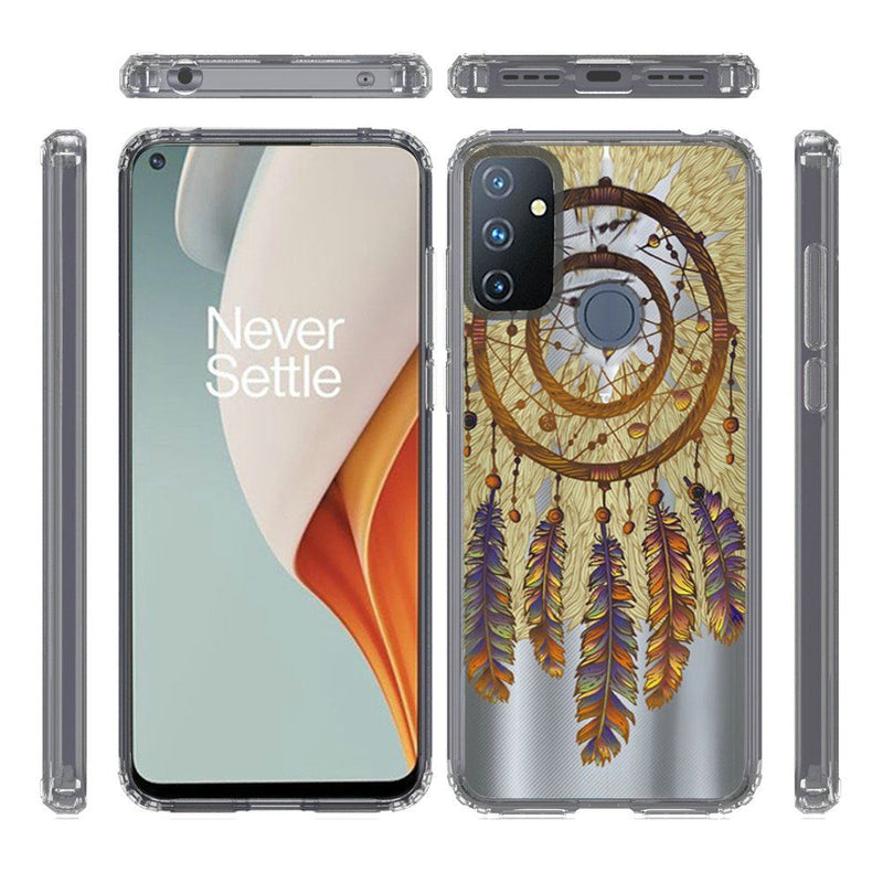 For OnePlus Nord N100 Design Transparent Bumper Hybrid Case Cover - Antique Feather