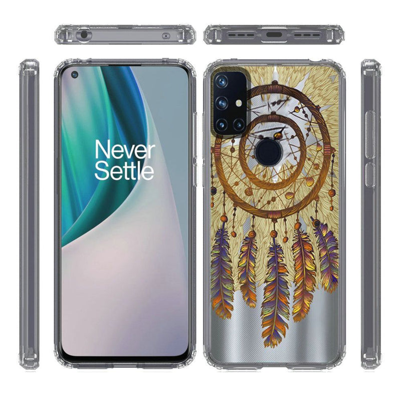 For OnePlus Nord N10 5G Design Transparent Bumper Hybrid Case Cover - Antique Feather