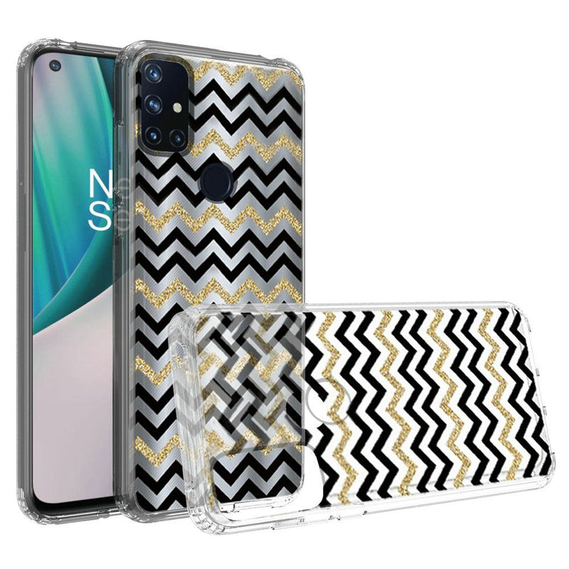 For OnePlus Nord N10 5G Design Transparent Bumper Hybrid Case Cover - Black Gold ZigZag