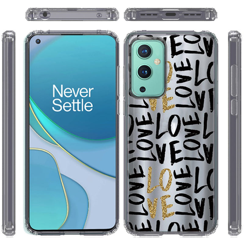 For OnePlus 9 UW Design Transparent Bumper Hybrid Case Cover - Love In Gold