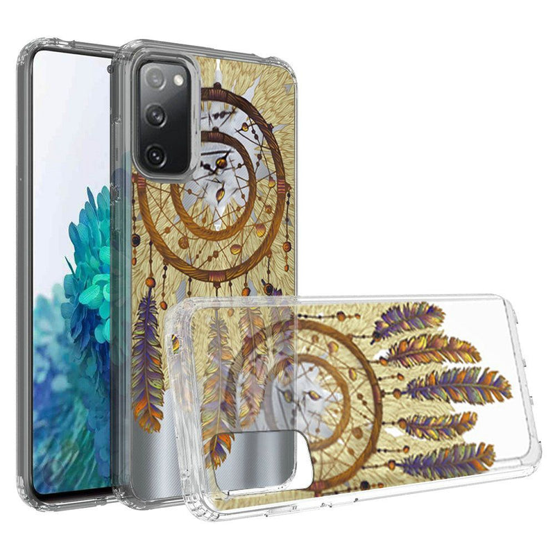 For Samsung Galaxy S20 FE 5G Design Transparent Bumper Hybrid Case Cover - Antique Feather - +