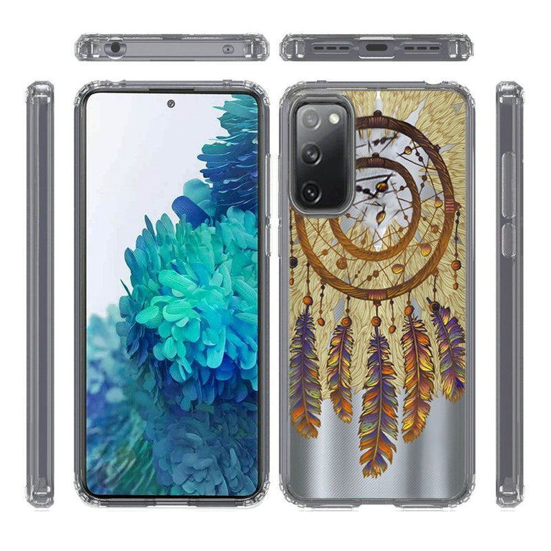 For Samsung Galaxy S20 FE 5G Design Transparent Bumper Hybrid Case Cover - Antique Feather - +