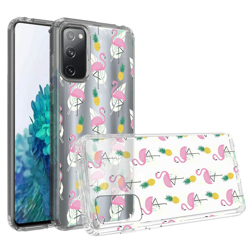 For Samsung Galaxy S20 FE 5G Design Transparent Bumper Hybrid Case Cover - Flamingo Pineapple Leaf