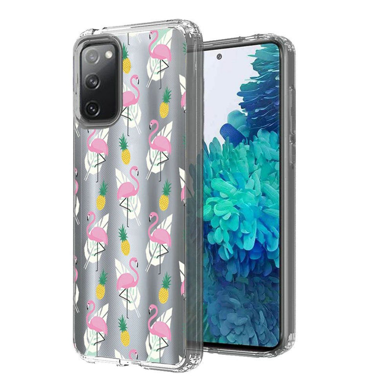 For Samsung Galaxy S20 FE 5G Design Transparent Bumper Hybrid Case Cover - Flamingo Pineapple Leaf