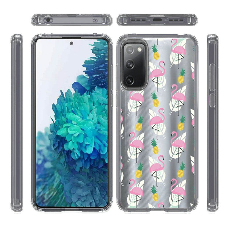 For Samsung Galaxy S20 FE 5G Design Transparent Bumper Hybrid Case Cover - Flamingo Pineapple Leaf