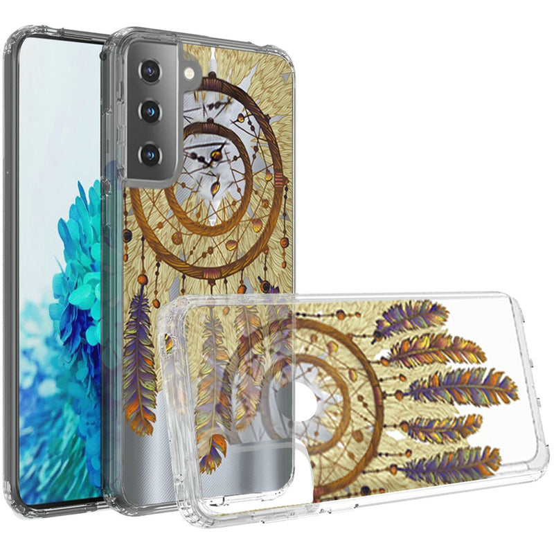 For Samsung Galaxy s21, s30 Design Transparent Bumper Hybrid Case Cover - Antique Feather