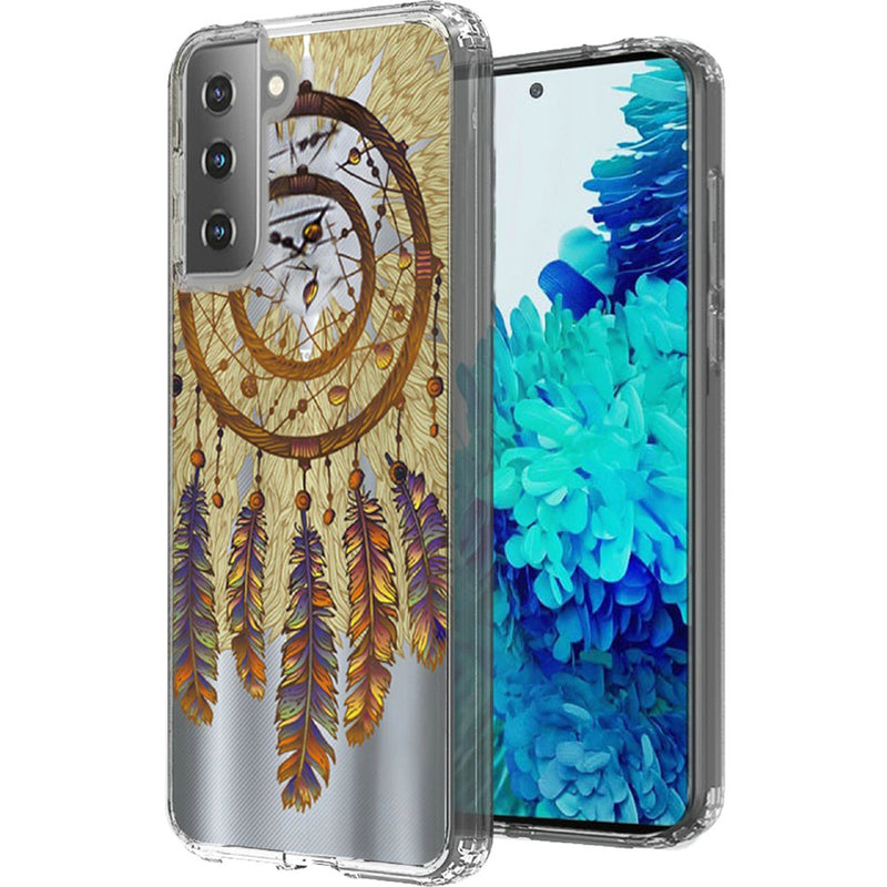 For Samsung Galaxy s21, s30 Design Transparent Bumper Hybrid Case Cover - Antique Feather