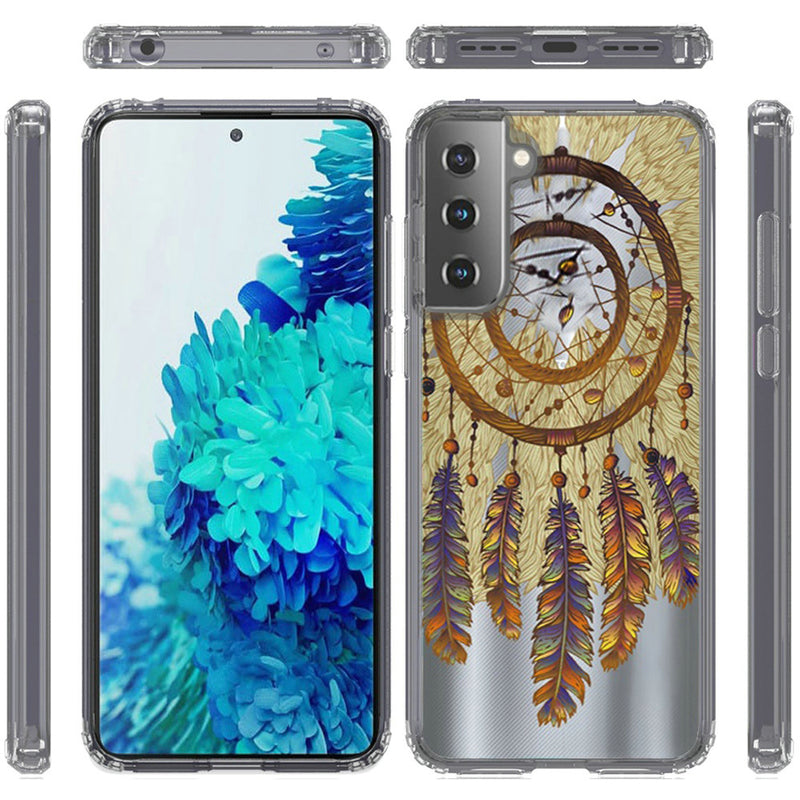 For Samsung Galaxy s21, s30 Design Transparent Bumper Hybrid Case Cover - Antique Feather