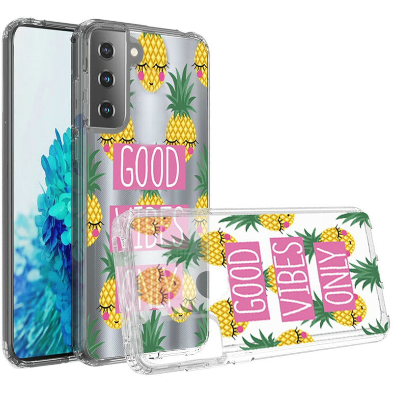 For Samsung Galaxy s21, s30 Design Transparent Bumper Hybrid Case Cover - Good Vibes Only