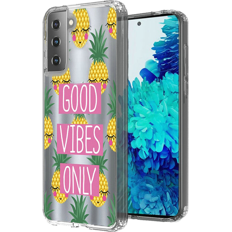 For Samsung Galaxy s21, s30 Design Transparent Bumper Hybrid Case Cover - Good Vibes Only