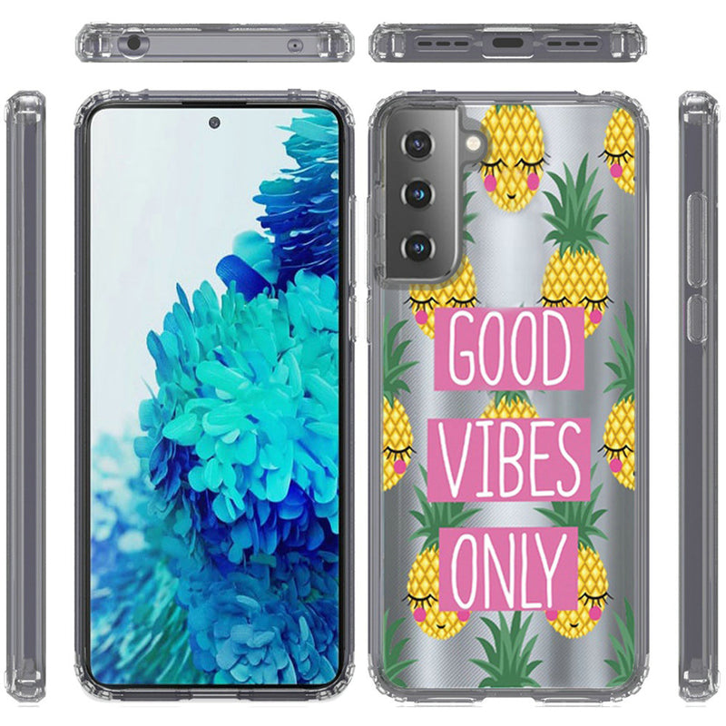 For Samsung Galaxy s21, s30 Design Transparent Bumper Hybrid Case Cover - Good Vibes Only