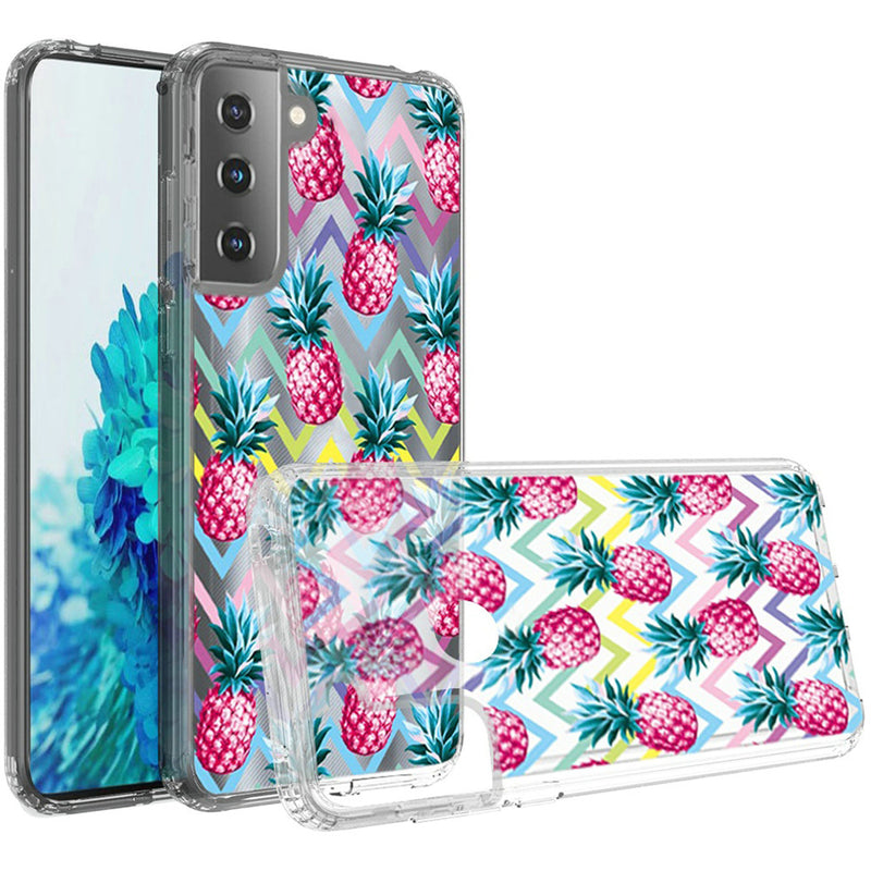 For Samsung Galaxy s21, s30 Design Transparent Bumper Hybrid Case Cover - Pineapple ZigZag