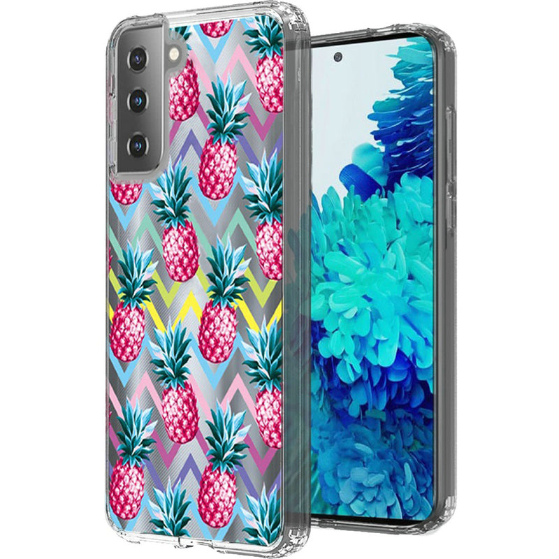 For Samsung Galaxy s21, s30 Design Transparent Bumper Hybrid Case Cover - Pineapple ZigZag