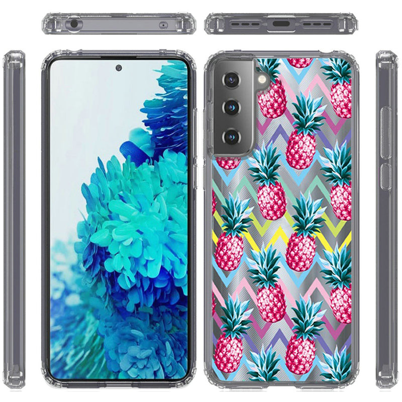 For Samsung Galaxy s21, s30 Design Transparent Bumper Hybrid Case Cover - Pineapple ZigZag