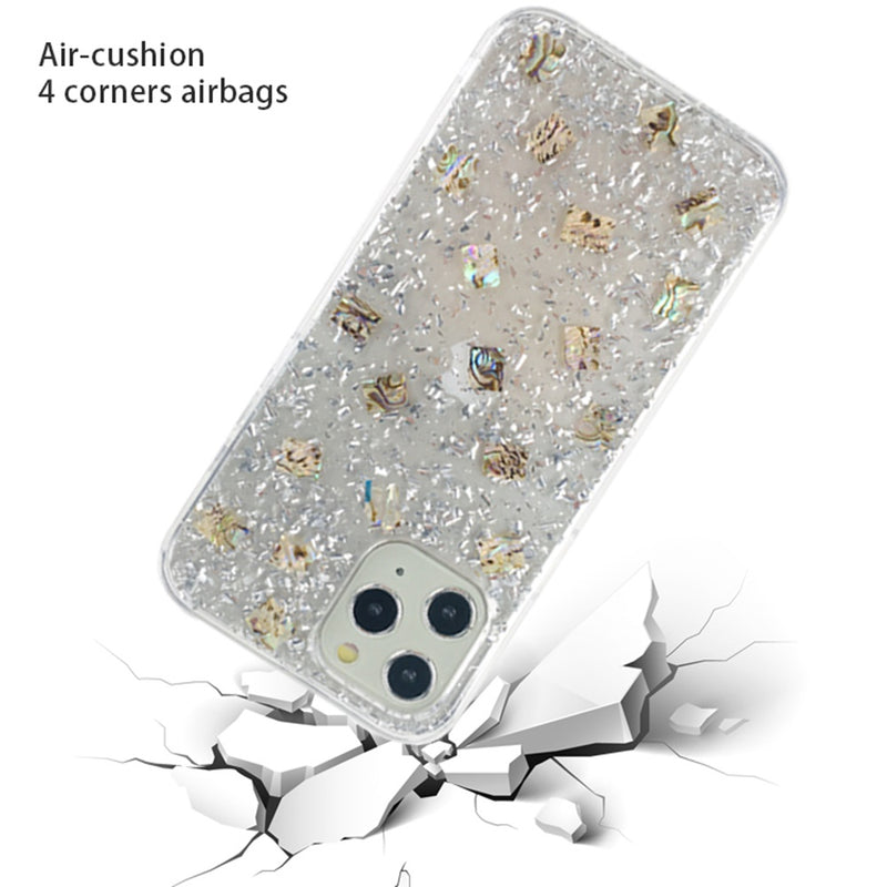 For Apple iPhone 12 6.7 inch Fashion Shell Epoxy Flakes Glitter - Clear