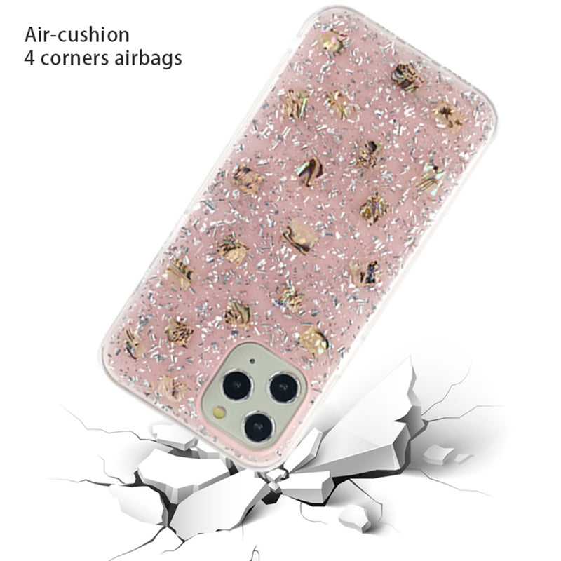 For Apple iPhone 12 6.7 inch Fashion Shell Epoxy Flakes Glitter - Light Pink