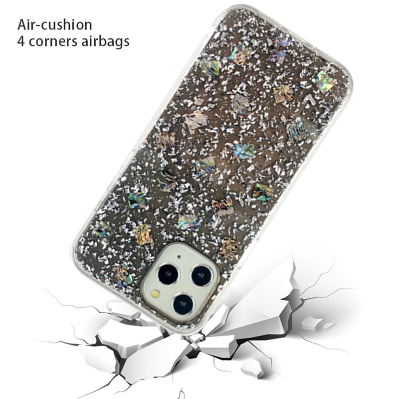 For Apple iPhone 12 6.7 inch Fashion Shell Epoxy Flakes Glitter - Smoke