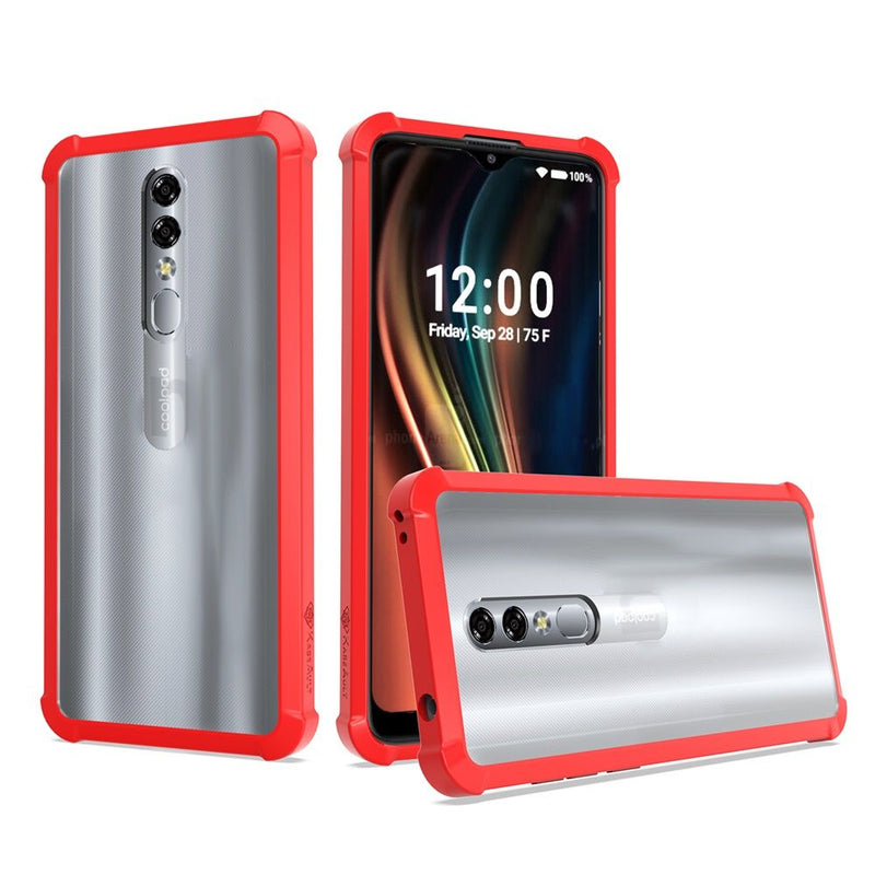 For Coolpad Legacy Brisa Transparent ShockProof Clear Hybrid Case Cover - Clear PC + Red TPU