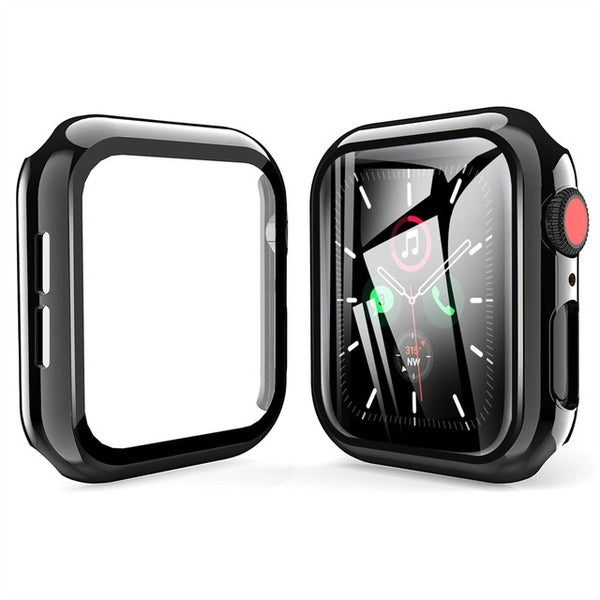 MyBat Fusion Protector Case (with Tempered Glass Screen Protector) for Apple Watch Series 4 40mm/Watch SE 40mm / Watch Series 6 40mm - Electroplated Black